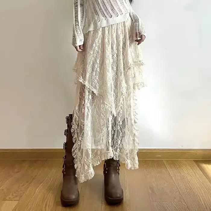 Jupe en dentelle taille haute pour femmes
