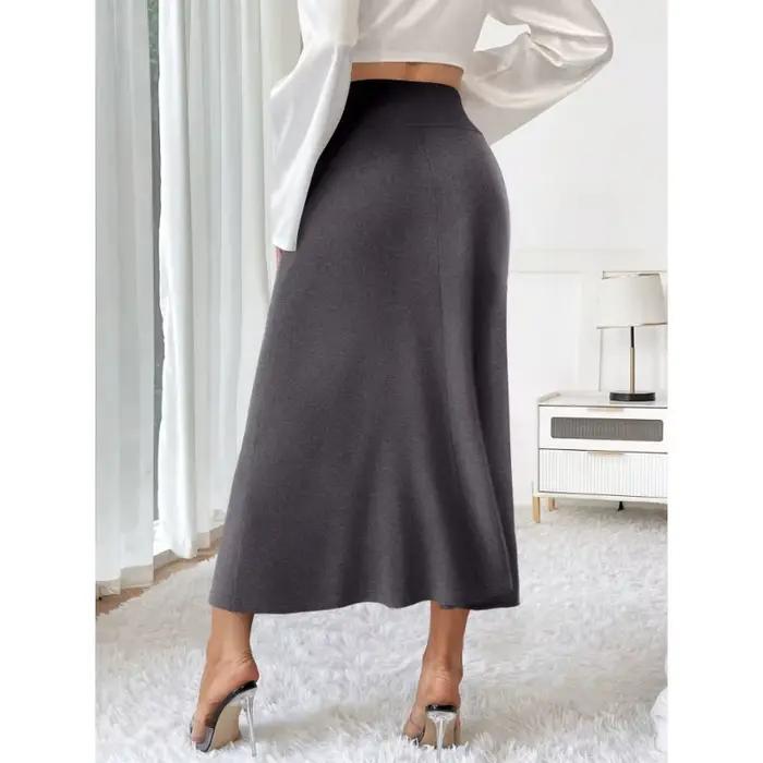 Jupe longue femme taille haute élasthanne polyester tricotée au lait coupe régulière silhouette droite coloris pure style formel printemps été