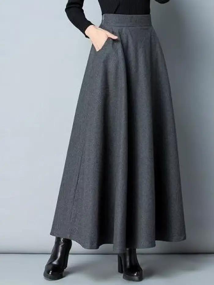 Jupe longue plissée en laine pour femme
