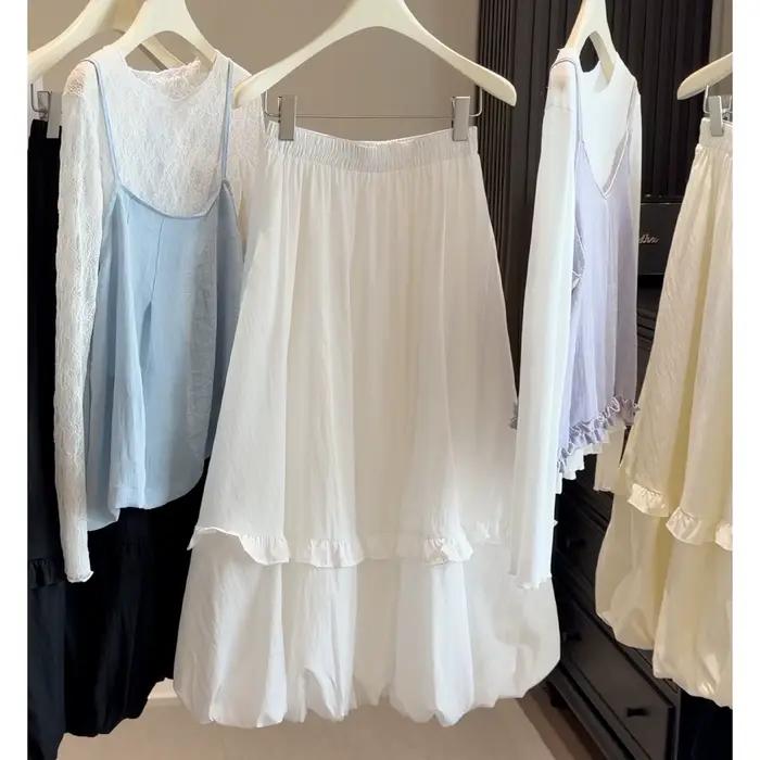 Nouvelle Collection Printemps 2026 : Jupe Blanche à Volants Coupe A-line Longueur Midi pour Femme