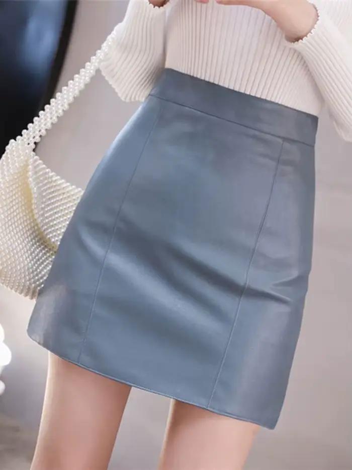 Sungtin classique Mini jupe en cuir femmes taille haute mode décontracté Faux cuir a-ligne jupe moulante dames Streetwear nouveau