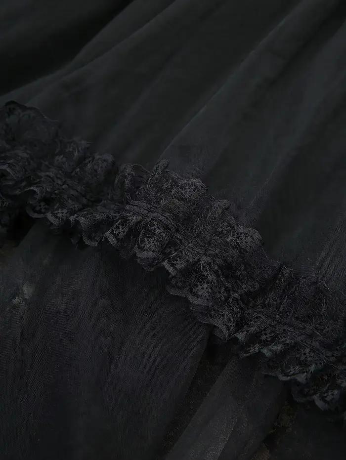 Nouvelles jupes gothiques avec mouchoir pour femmes – Jupe mi-longue asymétrique noire avec bordure en dentelle et taille élastique