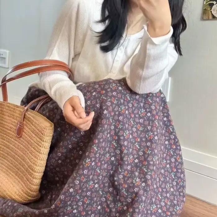 Jupe mi-longue tendance à fleurs pour femmes