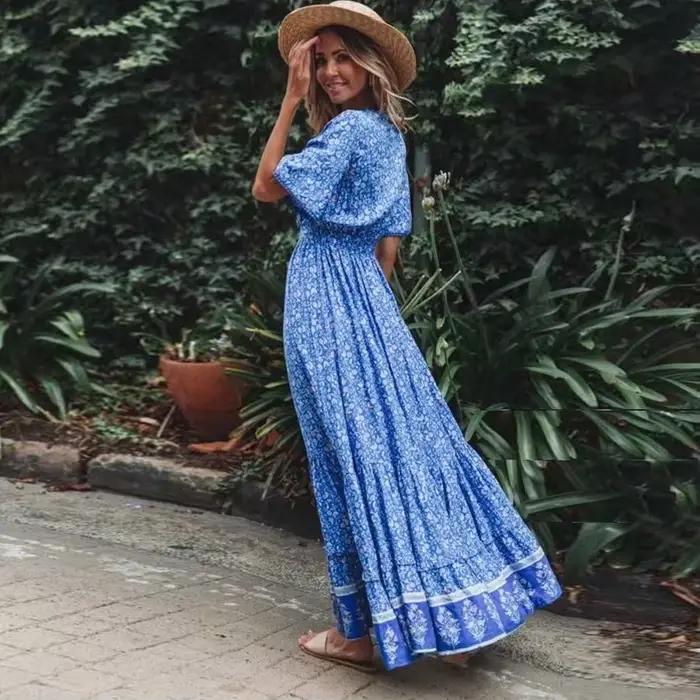 Robes Maxi en Coton Bleu Rayonne pour Femmes
