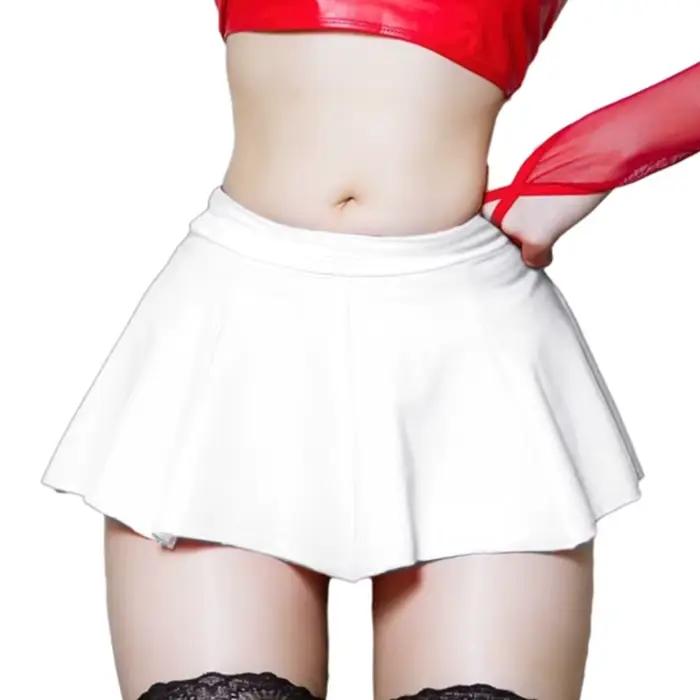 Mini jupe plissée en Faux cuir PU pour femmes