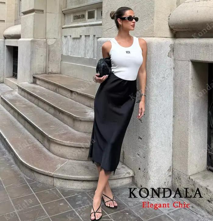Jupe midi en satin et dentelle Kondala pour femmes élégantes et luxueuses dîners et rendez-vous occasions spéciales romantisme sophistication soirée trousseau