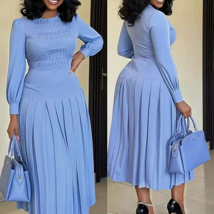 Robe mi-longue bleu clair pour femmes