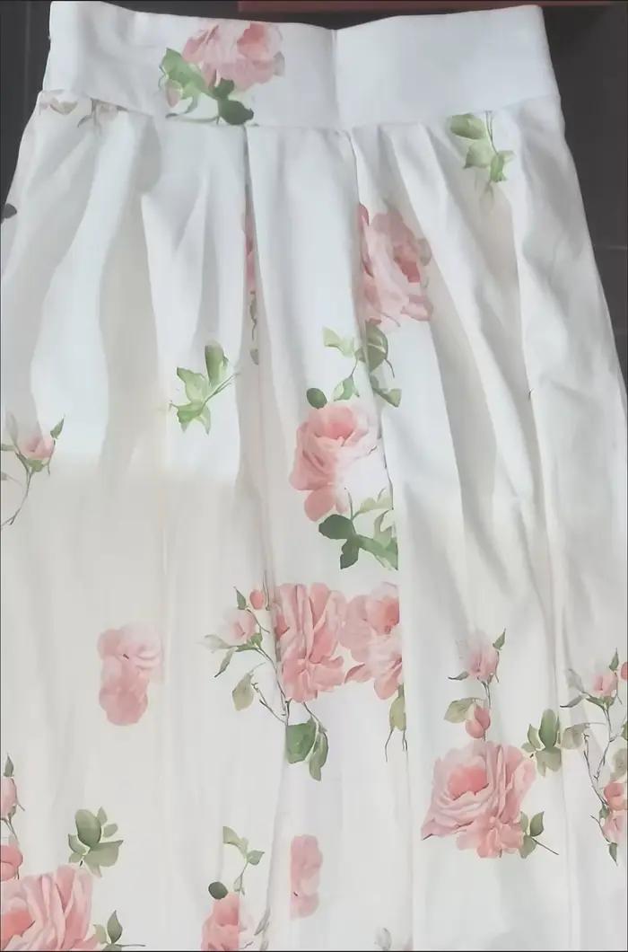 2025 été jupe longue femmes coréen blanc en mousseline de soie fleur imprimé taille haute