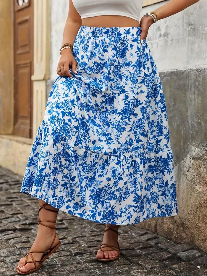 Jupe mi-longue élégante à imprimé floral pour femmes