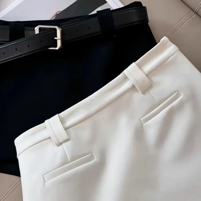 Jupe a-ligne XPQBB pour femmes, style bureau, noir et blanc, élastique et confortable pour toutes les occasions professionnelles