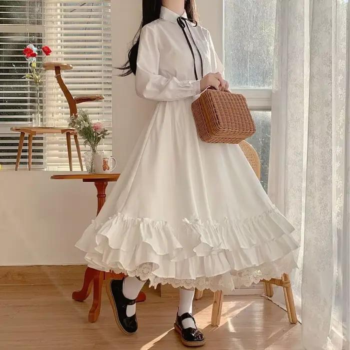 Jupe femme Vintage français élégant à volants Double couche demi-jupe Lolita jupes longues femmes mode 2023 a-ligne