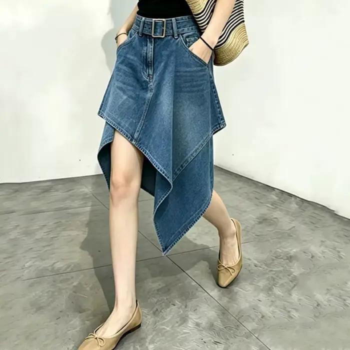 Jupe longue asymétrique en jean pour femme