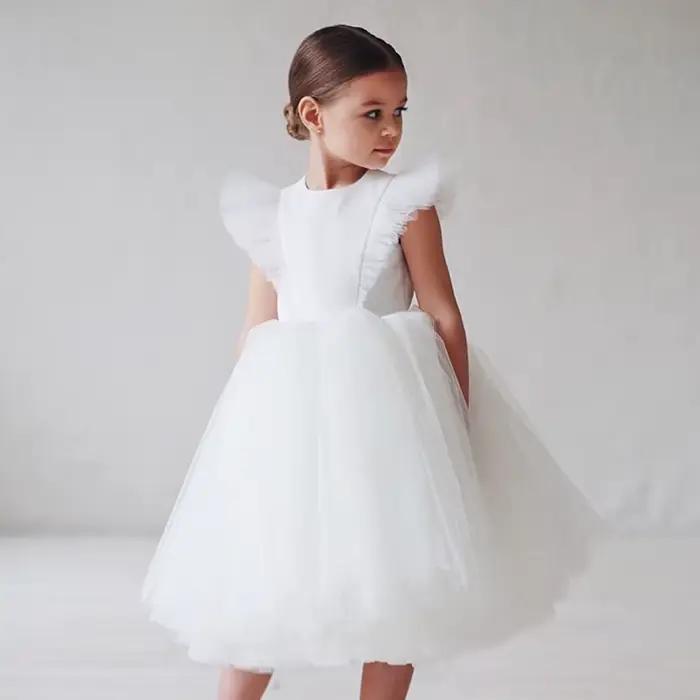Robe longue en Tulle pour adolescentes, vêtements de fête pour enfants, princesse élégante, robes de cérémonie de mariage en dentelle pour enfants