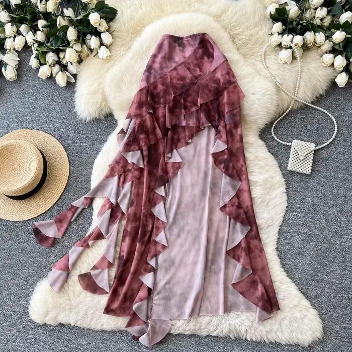 Jupes Femme Mi-longues Coupe Trapèze Taille Haute Ajustée Effet Enveloppant Volants Imprimé Élégant Style Y2K Streetwear Travail Été 2026