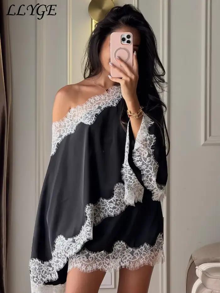 Robe longue plissée pour femme col rond sans manches dos nu chic polyester pour soirée été 2026 trapèze dentelle impression LLYGE