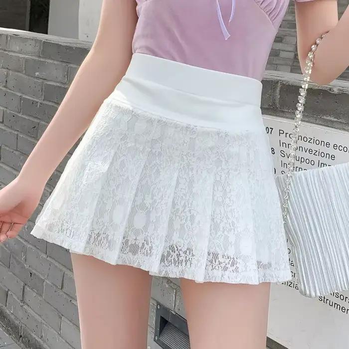 Mini-jupe en dentelle, jupe d'été taille haute pour femme