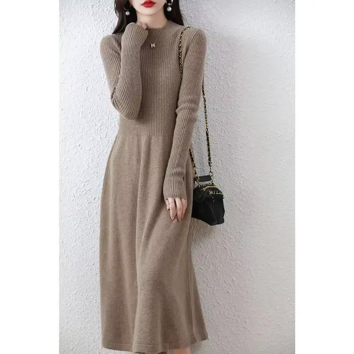 Robe longue en laine et cachemire pour femme