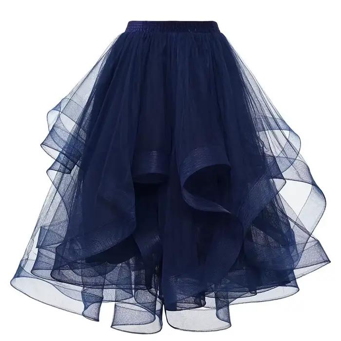 Mode Tulle jupe printemps été femmes irrégulière mi-longue maille a-ligne