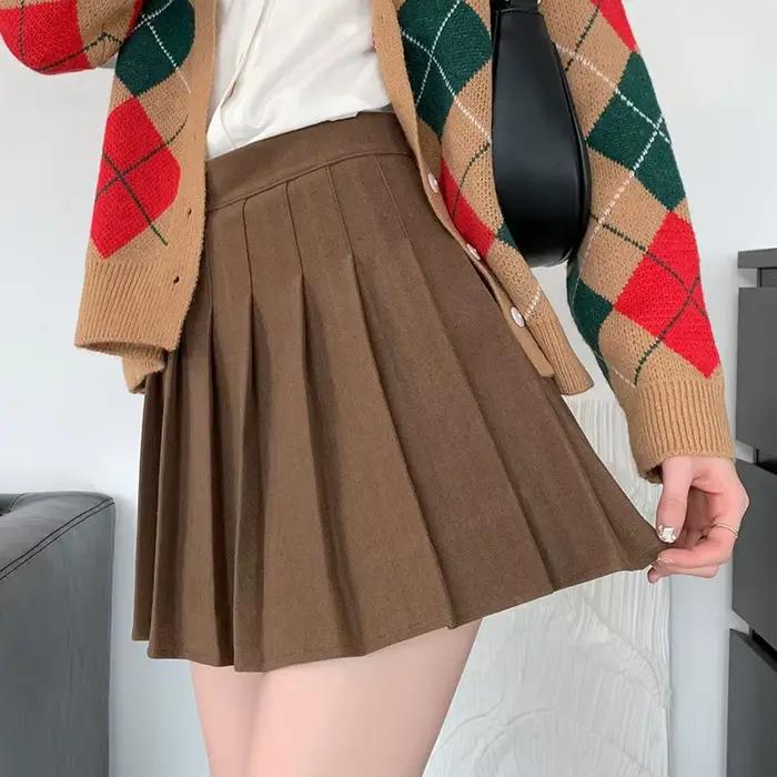 Jupes plissées taille haute marron pour femmes