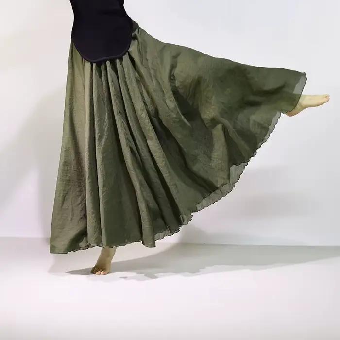 Jupe mi-longue en coton et lin pour femmes