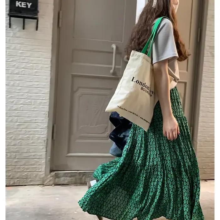 Jupe longue maxi vert floral pour femme