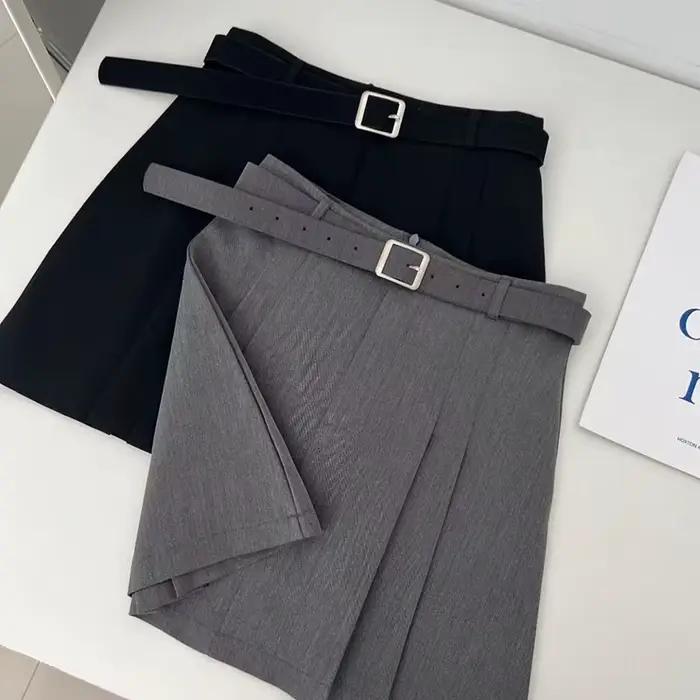 Lucyever Preppy Style a-ligne jupe pour femmes été nouvelle taille haute noir gris jupes plissées femme décontracté