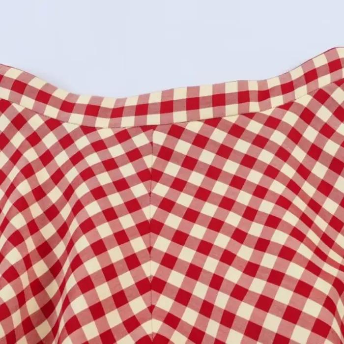 Jupe midi trapèze rouge à carreaux pour femme 2026 – Taille haute