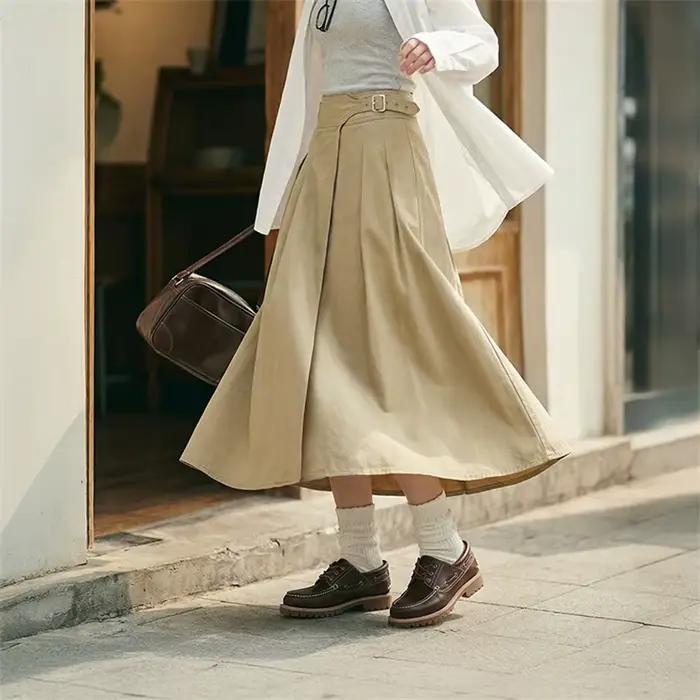 Jupe plissée kaki Maden pour femme
