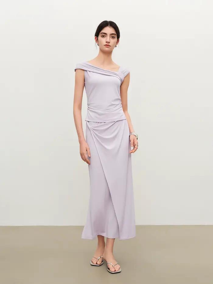ZIQIAO Ensemble jupe et haut en maille à col roulé