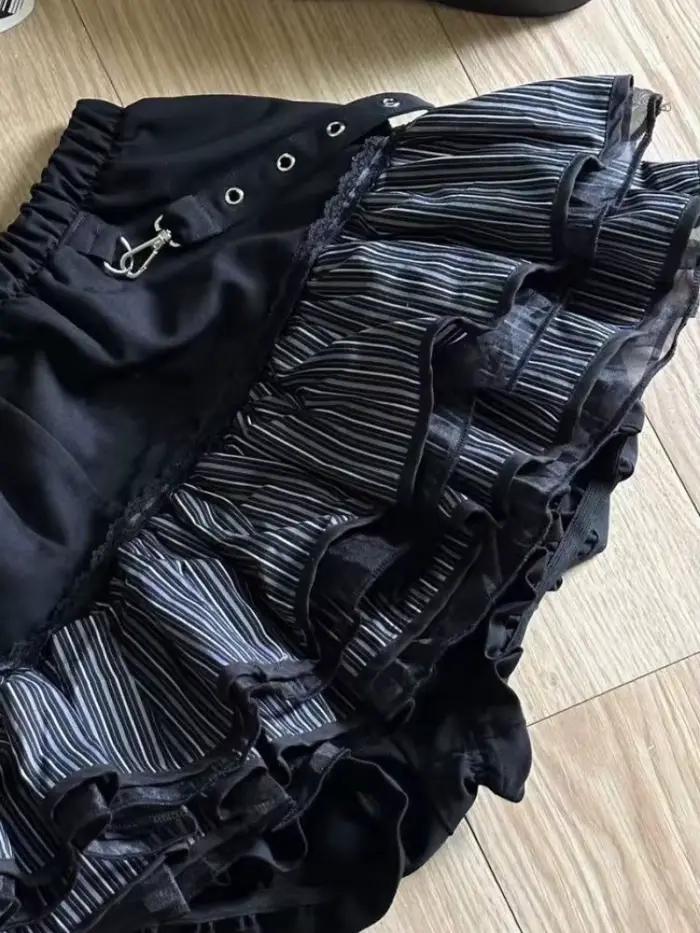 Harajuku filles rayure Punk Grunge jupes femmes Y2k esthétique taille haute gâteau Mini Streetwear dentelle Vintage