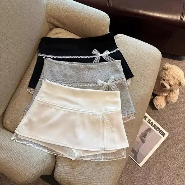 Mode doux nœud dentelle femmes jupes a-ligne Y2K
