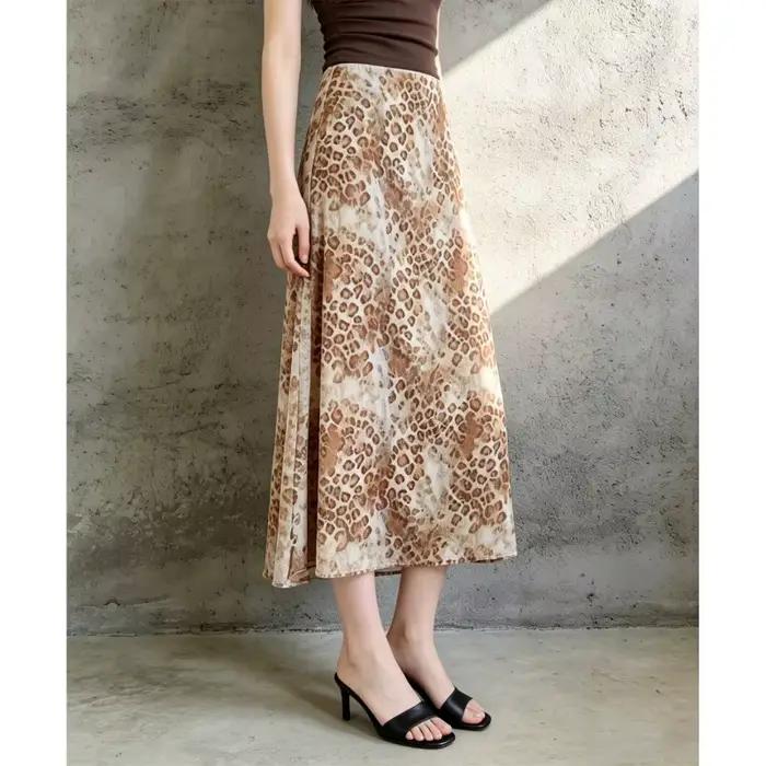 Jupe en mousseline de soie à imprimé léopard pour femme
