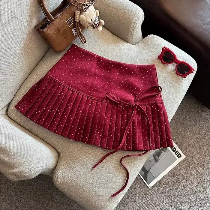 Jupe plissée à pois pour femme élégante haute couture polyester haute saison style high street occassions multiples