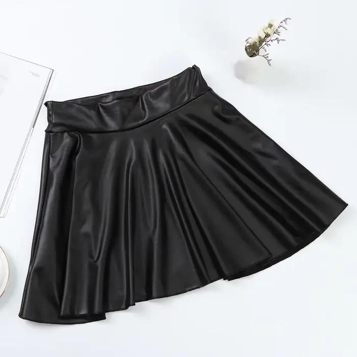 Demi-jupe texturée en Faux cuir taille haute pour femmes