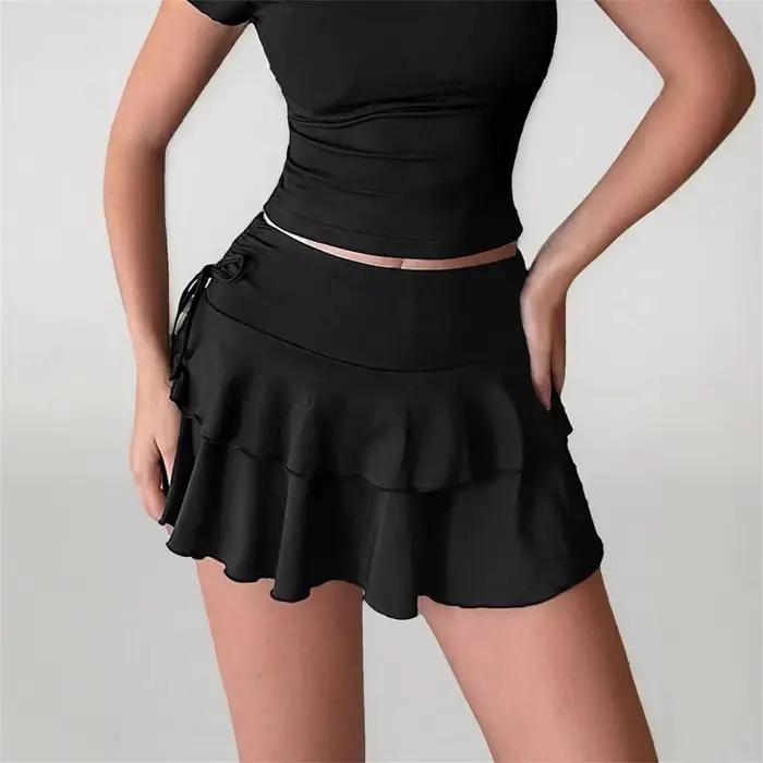 Jupe courte plissée unie à lacets pour filles