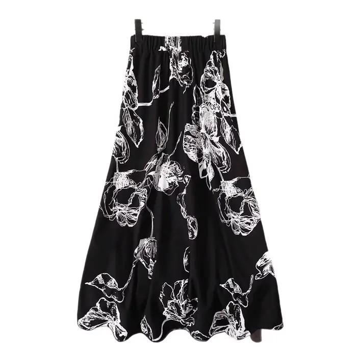 Jupe longue évasée à imprimé floral pour femme
