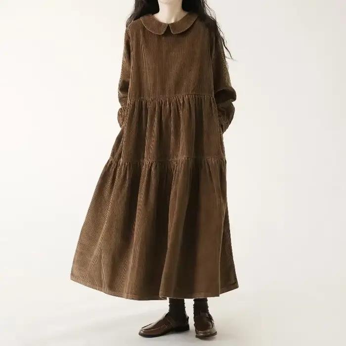 Automne hiver robe en velours côtelé femmes robes décontractées mode femme