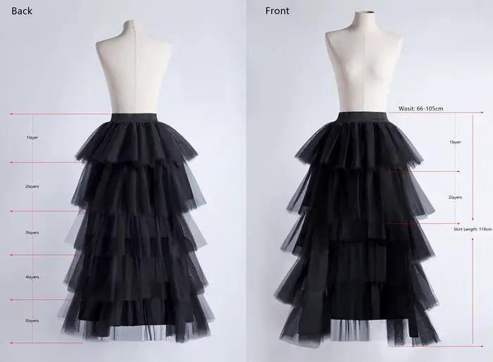 Femmes haut bas Tutu jupes mignon taille élastique Tulle couches à volants maille une ligne longue jupe à plusieurs