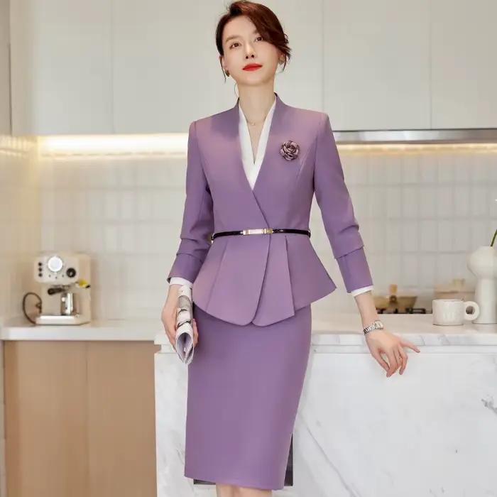 Ensemble blazer à manches longues et jupe mi-longue pour femmes élégant et confortable style bureau dame automne hiver polyester élasthanne ocasiones professionnelles et soirées spéciales