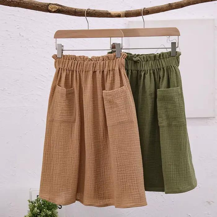 Jupes pour filles en gaze de coton 100% à taille élastique plissée