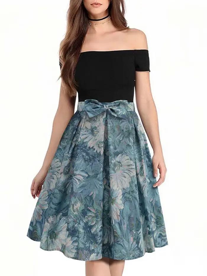 Jupe d'été imprimée florale femmes taille haute Swing années 50 Vintage rétro Rockabilly Midi jupes plissées Faldas