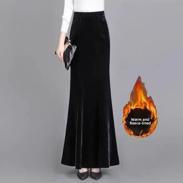 Jupe longue élégante en velours coupe sirène automne hiver confortable pour femmes occasions spéciales sophistiquées