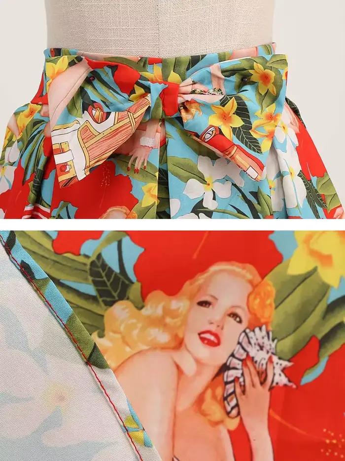 Jupe d'été imprimée florale femmes taille haute Swing années 50 Vintage rétro Rockabilly Midi jupes plissées Faldas