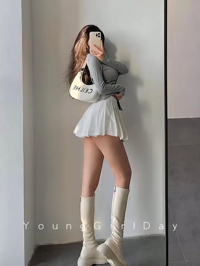 Jupe plissée avec short pour femme