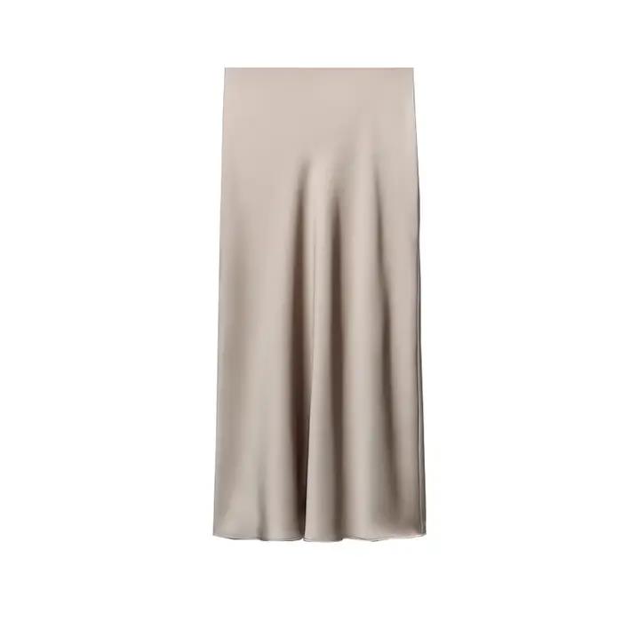 Jupe longue en satin rose doux pour femmes
