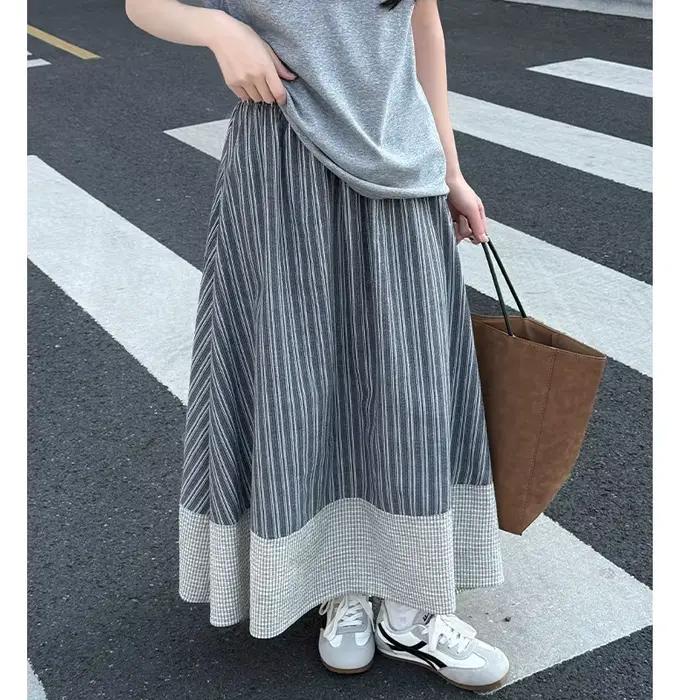 Jupe longue maxi évasée à rayures rétro japonaises pour femme