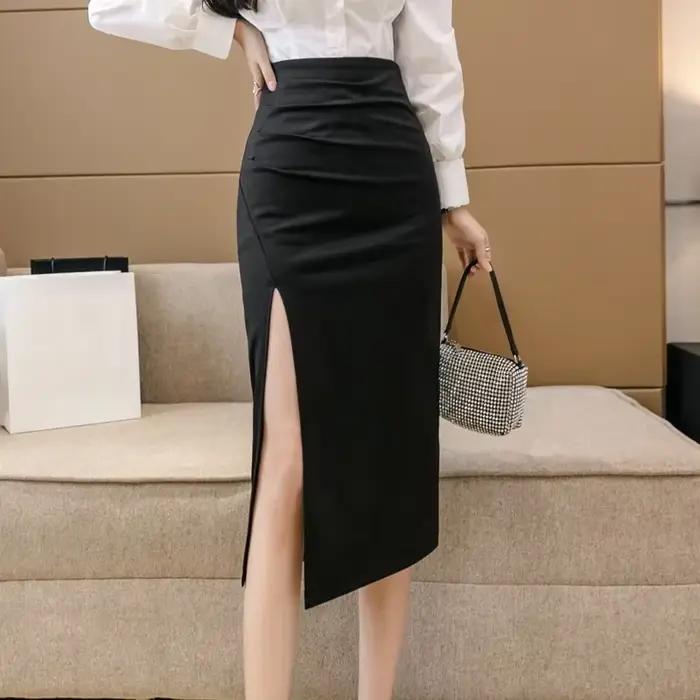 Jupe Owmen 2024 mi-longue en polyester avec tour de taille empire pour femmes style bureau et occasions spéciales