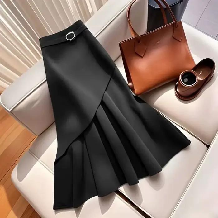 Jupe midi pour femme, taille haute