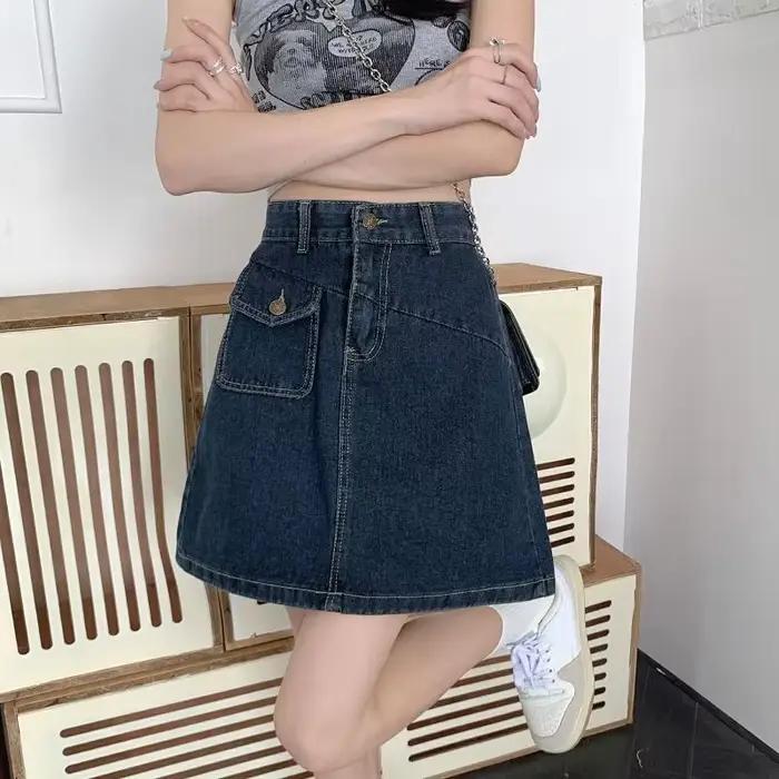 Jupe en jean femme rétro bleu taille haute