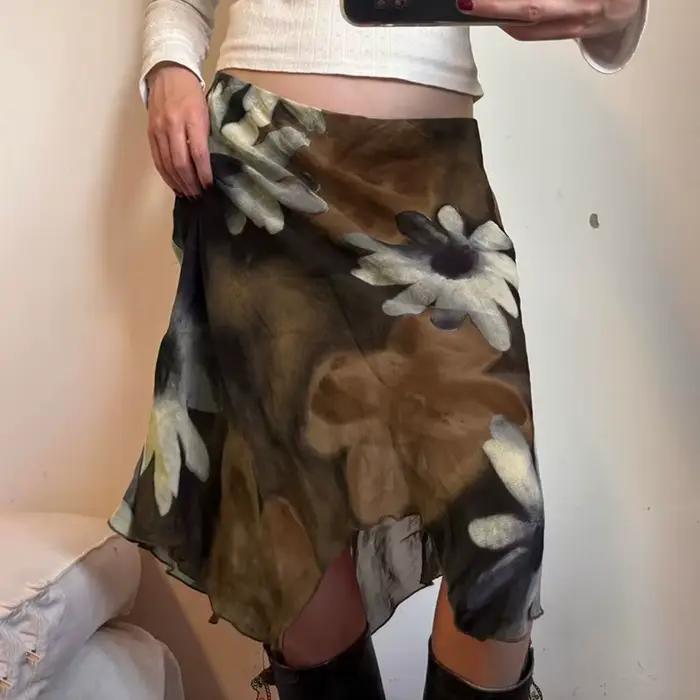 Jupe midi florale vintage MEXZT pour femme
